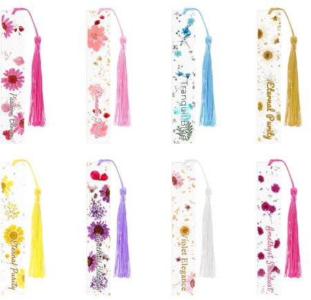 FIDWALL Personalisiertes Lesezeichen aus Harz mit Trockenblumen und Quaste, Bookmark mit Namen, Epoxidharz Lesezeichen für Frauen, Transparentes Lesen Zubehör für Leser, Lehrer und Studenten