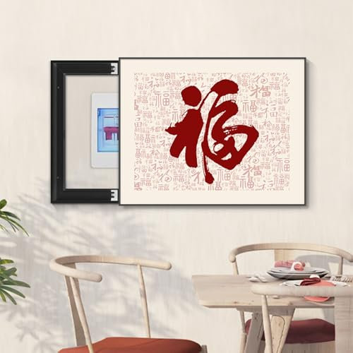 Stromkasten Verkleidung Abdeckung für Sicherungskasten im Chinesischen Stil für Zuhause, Verteilerkasten Ohne Lochung, Abdeckung für Schaltkasten Als Dekorative Wandkunst, Wandmontage(Style A,55cmx45c