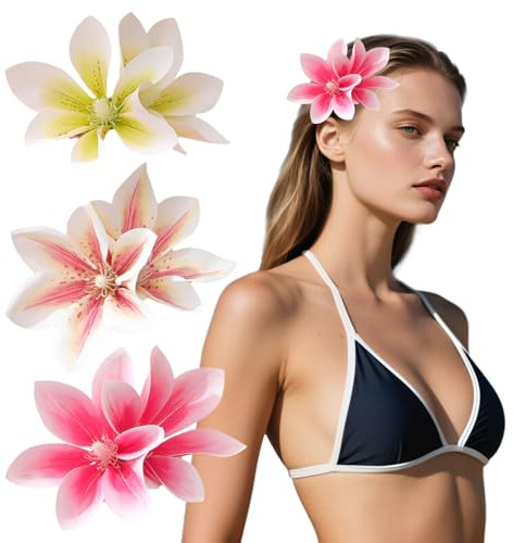 Flores Pelo, 3 PCS Horquillas Hawaianas, Bohemian para El Pelo, Accesorios Pelo Mujer Flor, Horquilla de Flores Artificiales, para Vacaciones, Fiesta en la Playa (A)