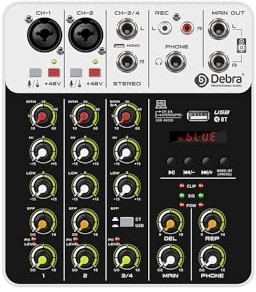 Mixer audio per DJ V4 4 canali mixer DJ console portatile 48V Phantom Power USB DJ console con scheda for PC registrazione canto(V4 White Type)