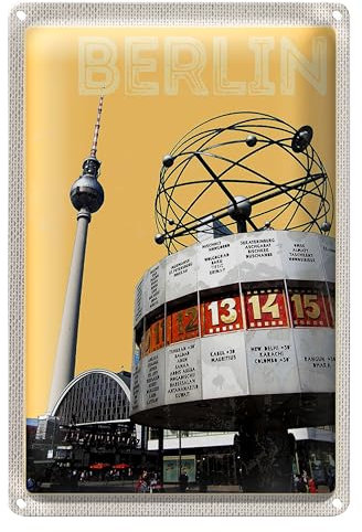 Vintage Blechschild | Berlin Fernsehturm | Weltzeituhr Motiv | Retro Dekoration | 20 cm x 30 cm