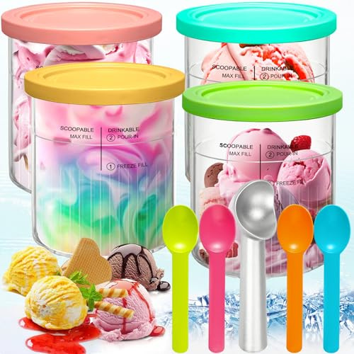 XUNIVERS Creami,Recipiente para máquina de Helados Ninja Creami,4 Unidades para Helados,Accesorios para máquina de Helados,para Nc500 Nc501 Ninja,Taza y Tapa,Apto para lavavajillas sin BPA