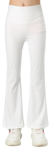 KISLOVE Flickor utsvängda leggings hög midja strentchy dans yoga atletiska byxor barnbyxor för 5-16 år, Vitt, 11-12 År