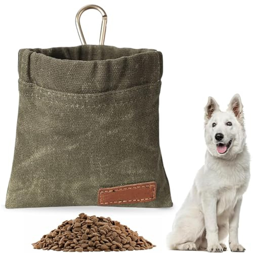 Sac à Friandises pour Chien, Pochette Friandise Chien à Fermeture Automatique, Sac de Dressage pour Chien avec Mousqueton, pour l'entraînement et l'éducation des Chiots (Vert)