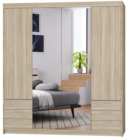AXLIVING Kleiderschrank mit Spiegel Sonoma Eiche Storicos 4D6S 176,3