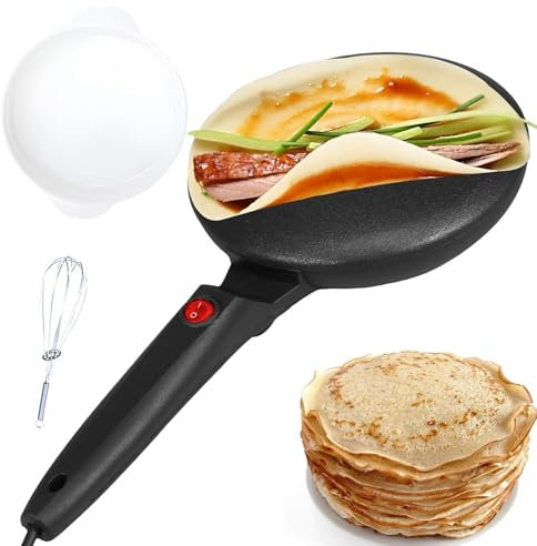 FHRKA Macchina elettrica per Crepes, crepiera istantanea con Manico, 1 Ciotola per pastella e Mixer, Antiaderente e Facile da Pulire