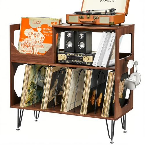 Großer Plattenständer mit Aufbewahrung,Plattenspieler-Ständer mit Ablage,Vinylplatten-Halterung mit Präsentationsfläche,Plattenständer für bis zu 370 Alben, Plattenregal für Musikzimmer und Wohnzimmer