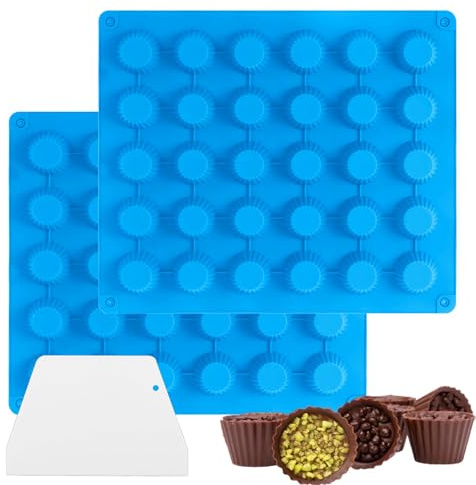 2 PCS Peanut Butter Cup Molds 30-Cavity Bite-Size Chocolate Molds, Silicone Mold for Fat Bomb, Chocolate, Jelly, Ice and Cordial(Blue)