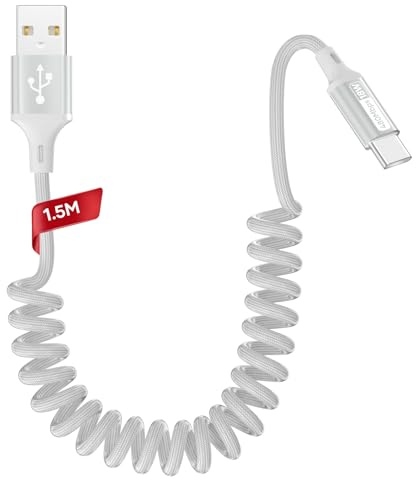 Zestiq Cavo USB C Spirale, 【0.4M-0.9M】Cavo Retrattile USB Tipo C per Carplay, Cavo di Ricarica USB A a Tipo C Android Auto Compatibile con iPhone 17/16/15, iPad, Samsung Galaxy, Google Pixel - Bianco
