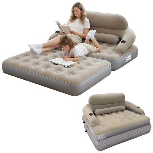 JEASONG Blow Up Mattress Inflatable Sofa Bed with Built in Pump, King Size Airbed, 2-in-1 Inflatable Mattress & Blow Up Sofa, Air Bed Self Inflating Mattress for Home Guests Camping, 203 x 152 x 23cm