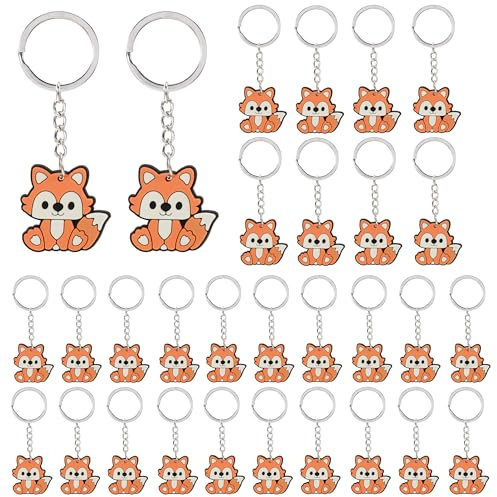 30 Stück Fuchs Schlüsselanhänger Schultasche Dekor Kinder Anhänger Rucksack Fuchs Mitbringsel Silikon Tierschlüsselanhänger Partyzubehör Kindergeburtstag Klein Geschenk Deko für Mädchen Junge