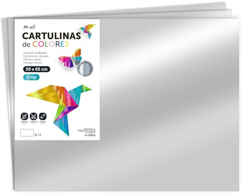 Cartoncino Colorato Metallizzato, Fogli Grandi 50x65 cm, Cartoncini 230g per Fai da Te, Progetti Creativi e Arte con Effetto Riflettente · m-office (10 fogli, argento)