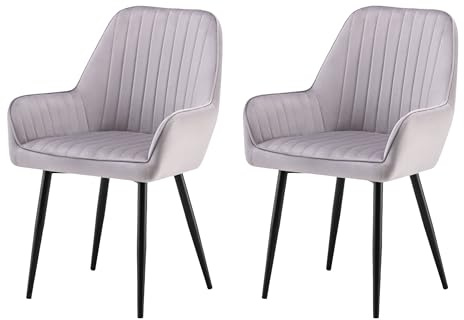 Garvishk Gravis Esszimmerstuhl, 2er-Set mit Armlehnen, Metallbeinen, gepolstertem Sitz, Polsterstuhl für Esszimmer, Wohnzimmer, Küche (Grau)