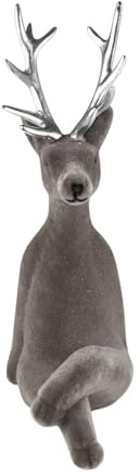 MACOSA AM518 Kantenhocker Rentier 21 cm Grau Kunststoff beflockt Dekorentier Dekofigur modern Weihnachten Dekoration Weihnachtsdeko (Grau)