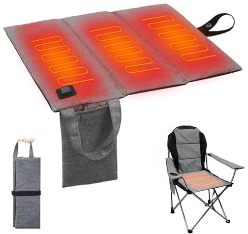 Cojín de asiento con calefacción portátil, plegable, de 3 niveles, con calefacción USB, asientos de estadio con para gradas, acampada al aire libre, senderismo, 17 x 16 pulgadas, batería