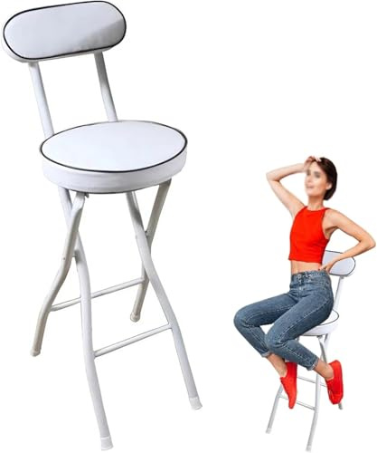 DZYHFCO Set di 2 sgabelli da bar pieghevoli bianchi con schienale, sedile imbottito per bancone della cucina e negozi all'aperto (1 pezzo, altezza seduta 65 cm)