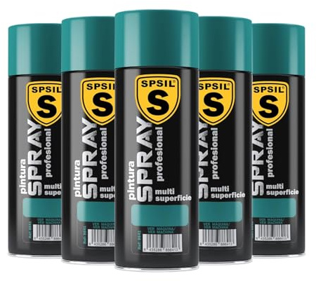 SPSIL Pintura Spray Brillante Verde Maquina(pack of 5) 200ml, Metal Secado RápidoPintura Profesional Interior Exterior, Aplicación Fácil en Madera Plástico, DIY Decoración Muebles Automóviles