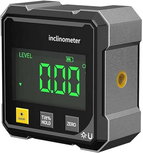 Saker Digitale Laser Angle Finder Goniometro, Calibro Digitale Magnetico Su 4 Lati, Inclinometro Cubo, Strumenti Di Misura for La Lavorazione Del Legno Con Ampio Display LED, Base Magnetica
