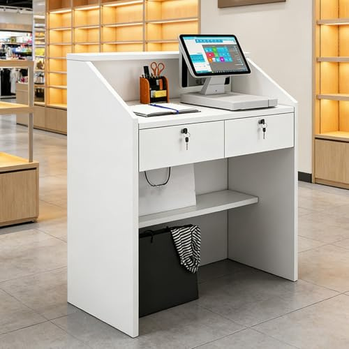GAOJYLF Wooden Reception Desk,Front Desk Reception Room Table,Cashier Retail Checkout with Lockable Drawer,Computer Desk for Office Beauty Salons white,W60
