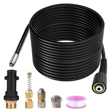 Kit Eficiente de Manguera de Limpieza de Drenaje para Tuberías Obstruidas, Desagües, Alcantarillado, Piezas de Lavadora a Presión de 5800 PSI, Fontaneros Profesionales (15M)