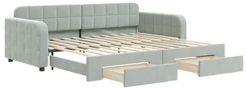 pokgdf 2-in-1 Tagesbett Sofa Bett aus Samt mit Stauraum und Zwei Schubladen auf Rollen als ausziehbares Schlafsofa