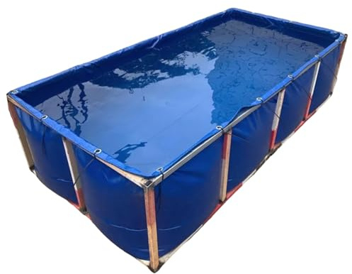 Fiskdamm ovan jord, vikbar rektangulär PVC-koi-damm med avloppsventil, fiskodlingstank med stor kapacitet för vattenbruk, bärbar vattentank(5x5x1.0m)