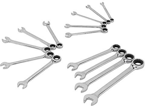 Ejoyous Set di Chiavi Combinate, 14 Chiavi a Cricchetto Aperte in Acciaio 45, Cromate Lucidate a Specchio, Dimensioni Precise, Custodia, per Riparazione Auto, Manutenzione Meccanica della Bicicletta