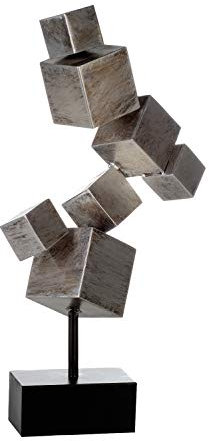 Casablanca Design Metall Deko Skulptur Cubes - Würfel - Silber-Antik-Finish - schwarzer Sockel - Höhe 56 cm