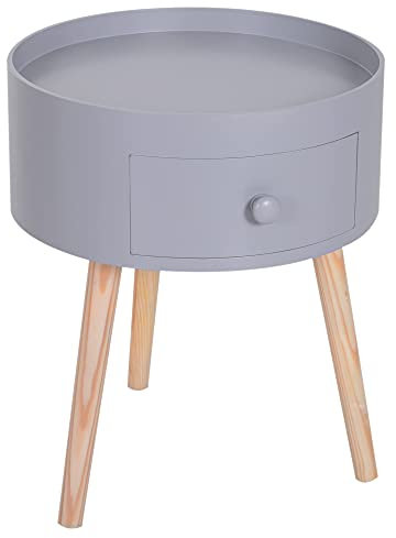 HOMCOM Couchtisch Wohnzimmertisch mit Schublade Runder Kaffeetisch mit Holzbeinen Beistelltisch Sofatisch für Wohnzimmer 38 x 38 x 45 cm, Grau