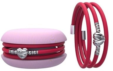 Too Late Macaron - Bracelet Charm Macaron pour femme en caoutchouc avec symbole, charms cœur, étoile et trèfle à quatre feuilles, emballage en forme de petit gâteau - Fabriqué en Italie