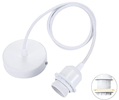 Linkind Lampenaufhängung E27 mit Schraubring, 100cm Textilkabel verstellbar, Pendelleuchte kompatibel mit Lampenschirm, Lampenhalterung ideal für Hängeleuchte Küche, Weiß