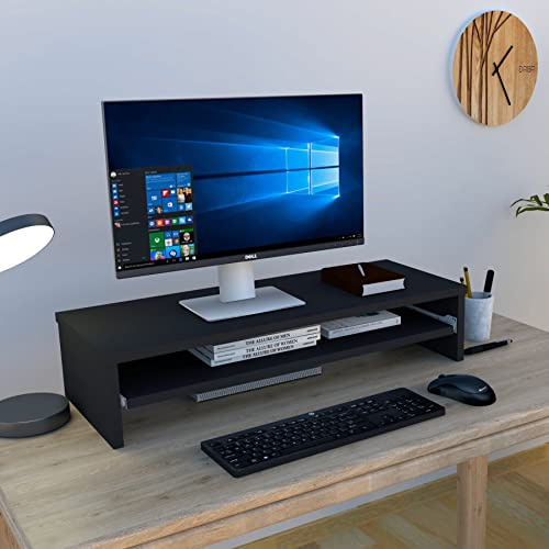 Henor. Monitorständer mit herausnehmbarer Ablage. TV Bildschirmerhöhung. Holz. 82 x 32 x 18 cm. Tragt 50 kg. Graphit