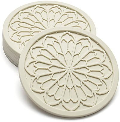 Silicone Coasters for Drinks - 6 Pack 4 Drink Coasters for Aesthetic Room Decor - Goth Accessories for Kitchen Gadgets by COASTERFIELD (Cream)