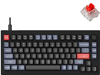 Keychron V1 75% Wired Mechanical Keyboard, QMK/VIA Programmable, Hot-swappable Red Switches, Compatible with Mac Windows Linux - Carbon Black
