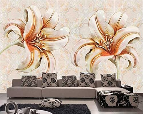 Fotomural Efecto 3D Papel Tapiz De Foto De Arenisca Con Flores En Relieve Mural No Tejido Decoración De Pared Del Dormitorio Para Sala De Estar 200(W) X140(H) Cm