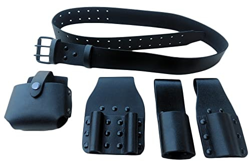 Leather Tool Belt with Hammer Holder, Ratchet,Spanner,Wrench Tool Pouch Tape Holster (Black)