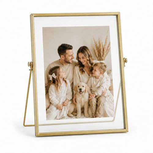 AceList Picture Frame for 8x10 Picture - Gold Metal Floating Photo Frame with Glass Cover - 10x12 Frame Gold Picture Frame - Floating Frame for Tabletop Display Vertically