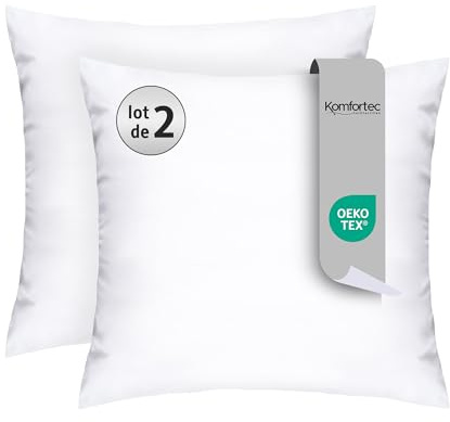 Komfortec Oreillers 45x45 cm Lot de 2, Oreiller Certifiés Oeko-TEX avec garnissage 360g, Hypoallergéniques, Lavables, (Pillow)