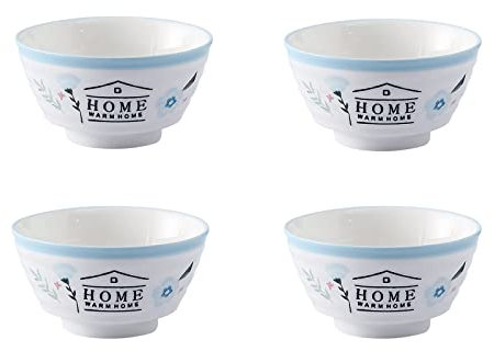 Juego De Tazones De Arroz, Tazón De Cerámica para El Hogar, La Porcelana Cocida A Alta Temperatura Es Fuerte, Se Puede Usar En Hornos De Microondas Y Hornos,Blanco,4pcs