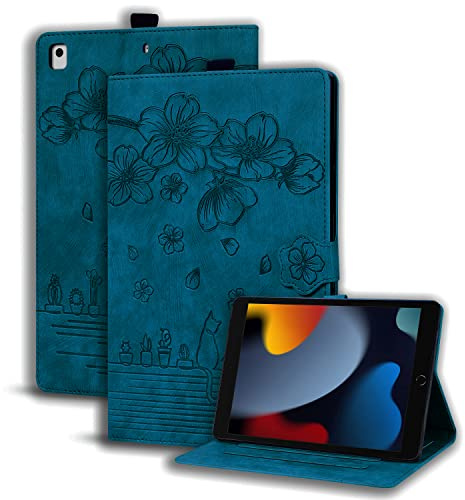 Succtopy Hülle iPad 9/8/7 (10.2, Modell 2021/2020/2019,9./8./7. Generation) Folio Flip PU Leder Schutzhülle Stifthalter Stand Wallet Cover Case Tablet Hülle iPad 10.2 Zoll 2021/2020/2019 Königsblau