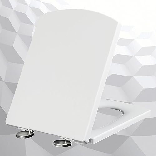Wc Sitz, Toilettendeckel mit Absenkautomatik Eckig Familien Klobrille Quick Release Easy-Clean-Funktion Klodeckel Abnehmbar Wc Deckel Duroplast,white-34.5 * 43cm