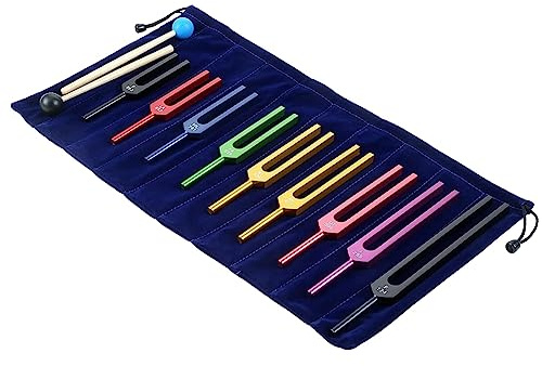 Dojimayisc 9 Piece Tuning Fork Set, Tuning Forks, Multi-Colour, Chakra Healing, Sound Therapy, To Keep Body, Mind and Soul in Perfect Harmony