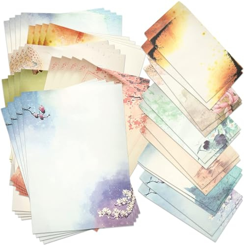 Scettar Briefpapier und Umschläge-Set, 24-teiliges Schreibpapier mit 12 Umschlägen, Briefpapier-Set, druckerfreundlich, Farbe auf beiden Seiten, klassisches Vintage-Design für Studenten, Büro