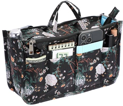SUMTree Organisateur de sac à main Sac de rangement intérieur 15 poches avec fermeture éclair pour portefeuille,maquillage,clés,petites affaires (noir+blanc)