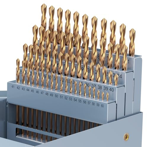 MACXCOIP 60Pcs(#1-60) Cobalt Number Size Drill Bit Set HSS Jobber Length