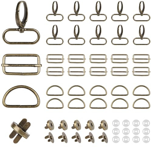 SWAWIS 39 Stück Drehgelenk Karabinerhaken Set, 32mm D-Ringe Schiebeschnallen Magnetknöpfe Drehbare Karabinerhaken, für Taschen Gurt Kostüme Rucksack Hundeleine DIY Hardware-Zubehör(Bronze)