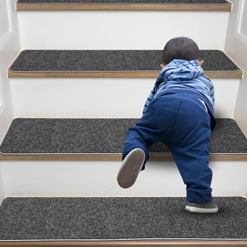 Haitiahote Tappetini per gradini, 15 pezzi, antiscivolo, per gradini in legno, per interni, per bambini, anziani e cani, gradini antiscivolo (grigio scuro)