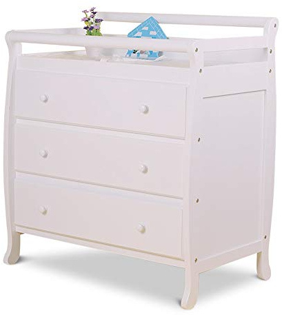 MObyat Baby Wickeltisch,Multifunktionaler Babypflegetisch aus Holz, Spind für Neugeborene, minimalistischer Windelständer, Weiß, 0–3 Jahre alt, 96,5 x 58,4 x 104,5 cm