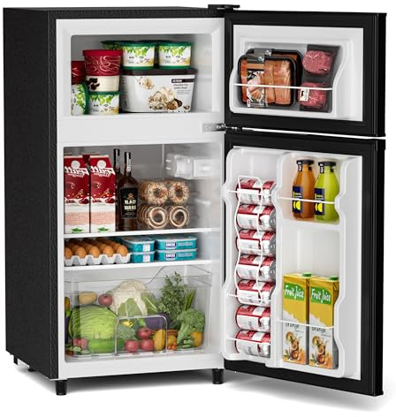 Manastin 3.5 Cu.Ft Mini Fridge with Freezer, 2 Door Small Refrigerator, 7 Level Adjustable Thermostat, Compact Fridge for Living Room, Office, Kitchen and Apartment(Black)