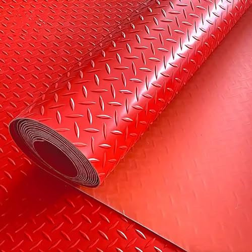 Gummimatte 1/2/4/6 m lange Garagen-Bodenmatte für unter dem Auto, große Gummimatten für den Boden, wasserdicht, reißfeste Rautenplatten-Gummimatte für Lager/Keller, leicht zu schneiden ( Color : Red ,
